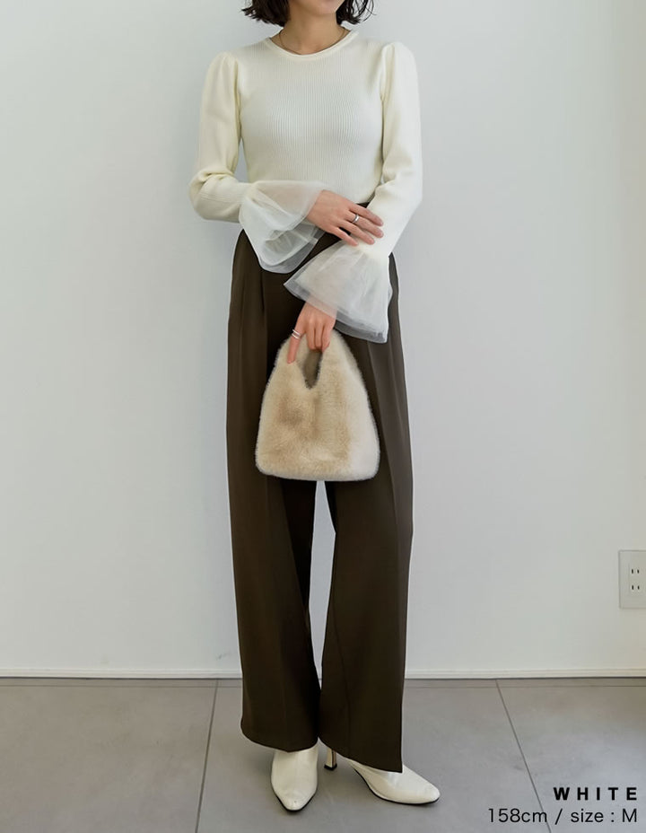 [累計販売枚数8000枚突破！][入卒式 セレモニー]チュールカフスリブニットトップス トップス 人気レディースファッション通販 リエディ