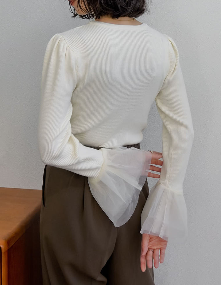 [累計販売枚数8000枚突破！][入卒式 セレモニー]チュールカフスリブニットトップス トップス 人気レディースファッション通販 リエディ