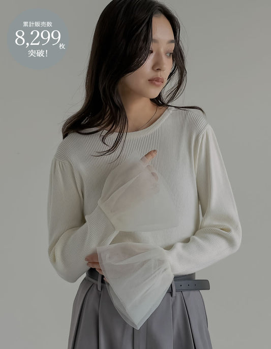 【TIME SALE 10%OFF】[累計販売枚数8000枚突破！][入卒式 セレモニー]チュールカフスリブニットトップス トップス 人気レディースファッション通販 リエディ