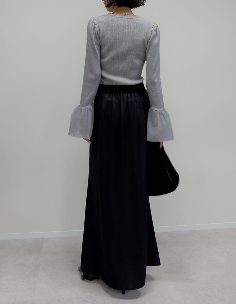 チュールカフスリブニットトップス - トップス通販 | 人気レディース