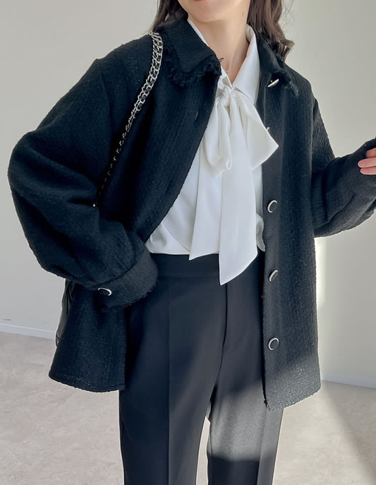 【限定TIME SALE 5%OFF ¥6,198⇒¥5,888】ツイードフリンジステンカラージャケット ジャケット/アウター 人気レディースファッション通販 リエディ