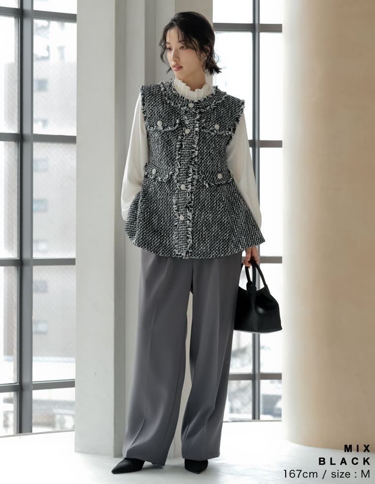 ツイードフリンジペプラムベスト - ジャケット/アウター通販 | 人気