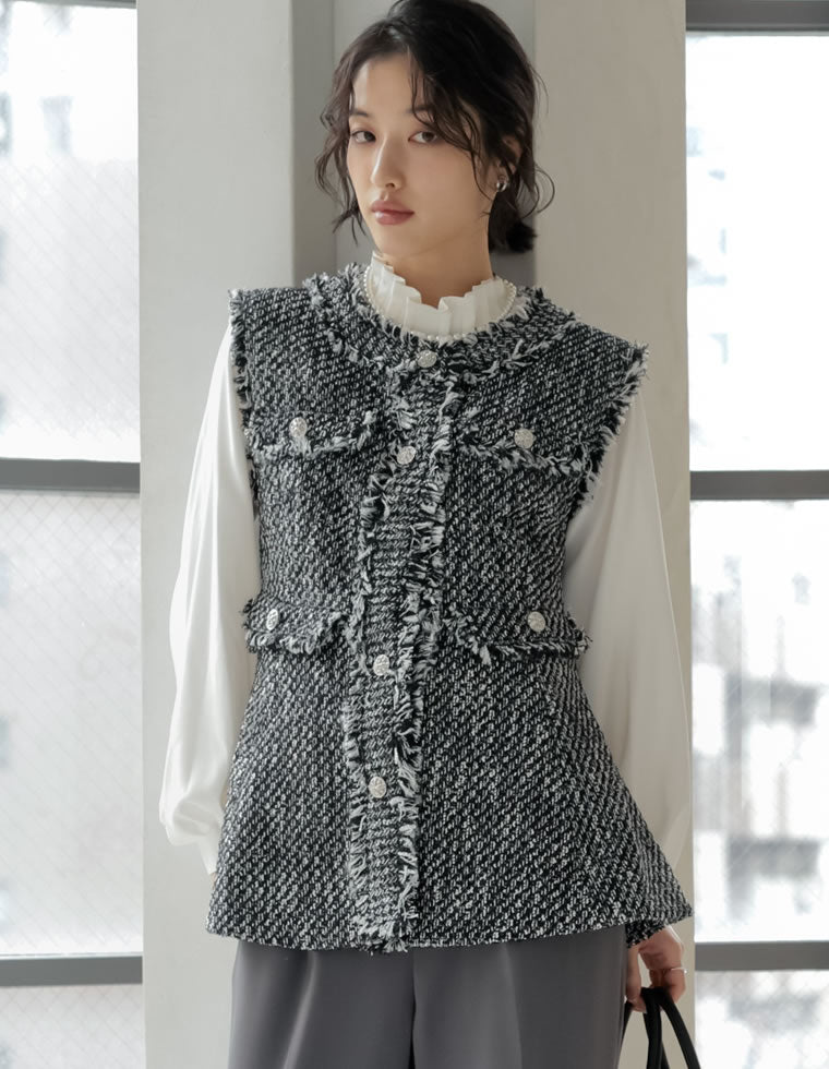 s*n様 CADUNE 完売ツイードペプラムジャケット36 セットアップ対応商品】バスケットツイードペプラム ジャケット|ANAYI