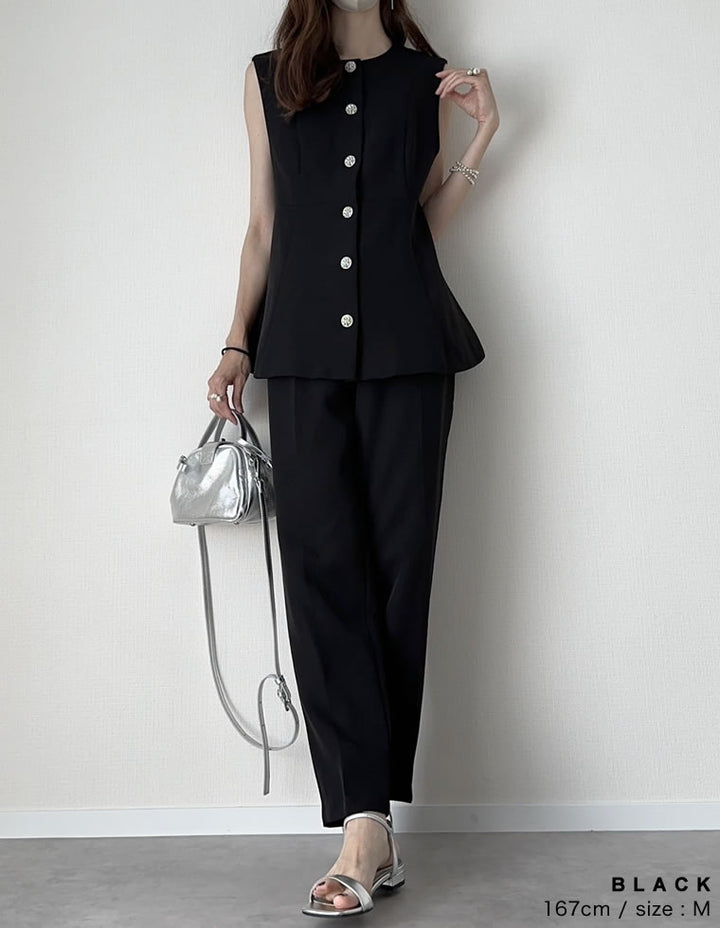 【TIME SALE 10%OFF ¥4,998⇒¥4,498】[mau×Re:EDIT][mauコラボ][オケージョン セレモニー]ドットor無地カットツイルペプラムベスト ジャケット/アウター 人気レディースファッション通販 リエディ