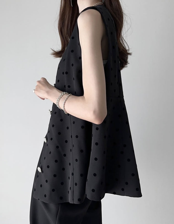 【TIME SALE 10%OFF ¥4,998⇒¥4,498】[mau×Re:EDIT][mauコラボ][オケージョン セレモニー]ドットor無地カットツイルペプラムベスト ジャケット/アウター 人気レディースファッション通販 リエディ