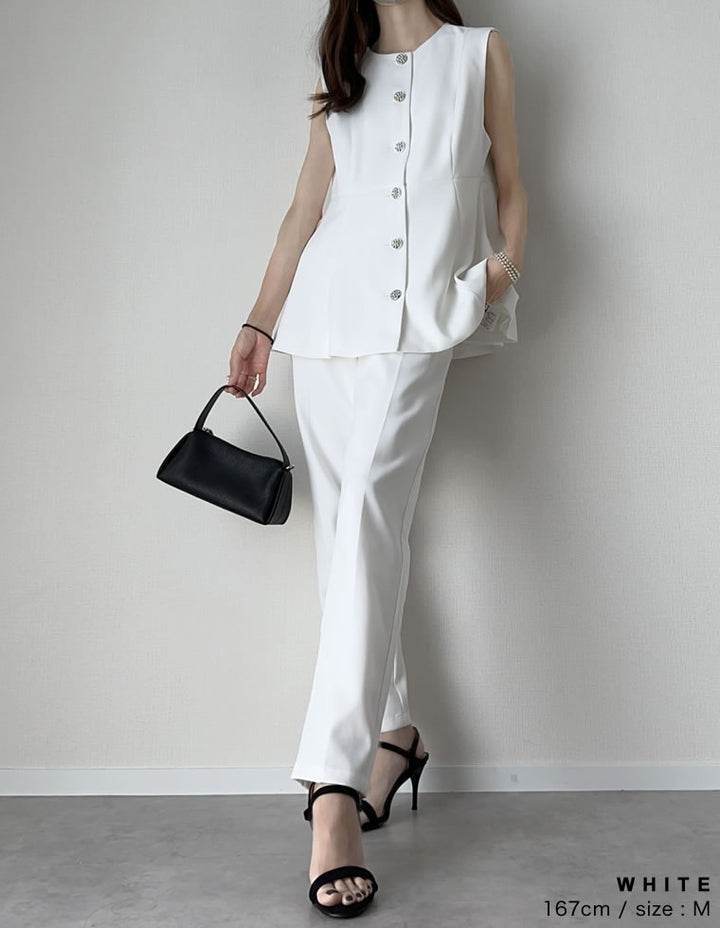 【TIME SALE 10%OFF ¥4,998⇒¥4,498】[mau×Re:EDIT][mauコラボ][オケージョン セレモニー]ドットor無地カットツイルペプラムベスト ジャケット/アウター 人気レディースファッション通販 リエディ