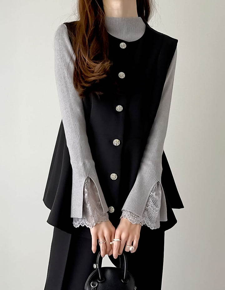 【TIME SALE 10%OFF ¥4,998⇒¥4,498】[mau×Re:EDIT][mauコラボ][オケージョン セレモニー]ドットor無地カットツイルペプラムベスト ジャケット/アウター 人気レディースファッション通販 リエディ