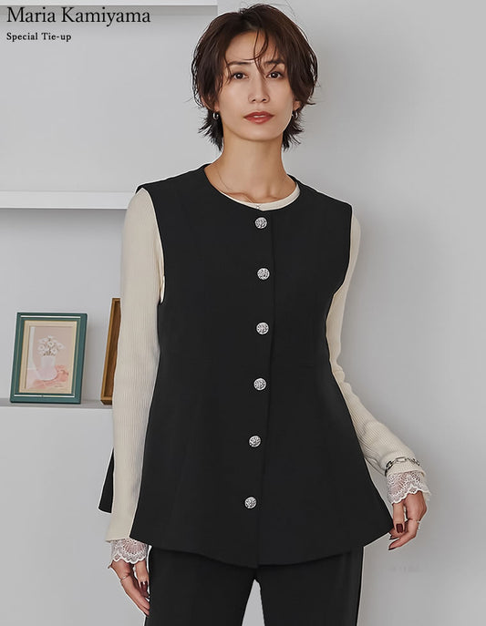 【TIME SALE 15%OFF】[mau×Re:EDIT][mauコラボ][オケージョン セレモニー]ドットor無地カットツイルペプラムベスト ジャケット/アウター 人気レディースファッション通販 リエディ