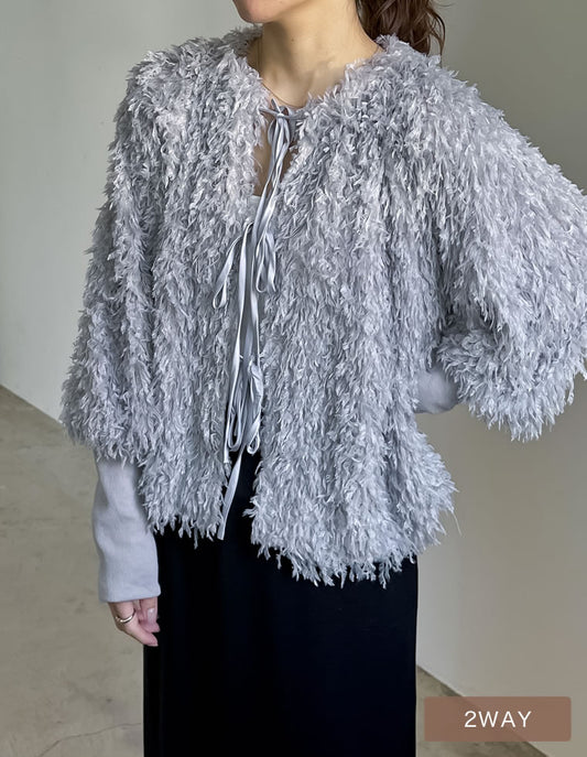 [2024SS COLLECTION]前後2WAYフェザーリボンボリュームスリーブカーディガン トップス レディースファッション通販 リエディ