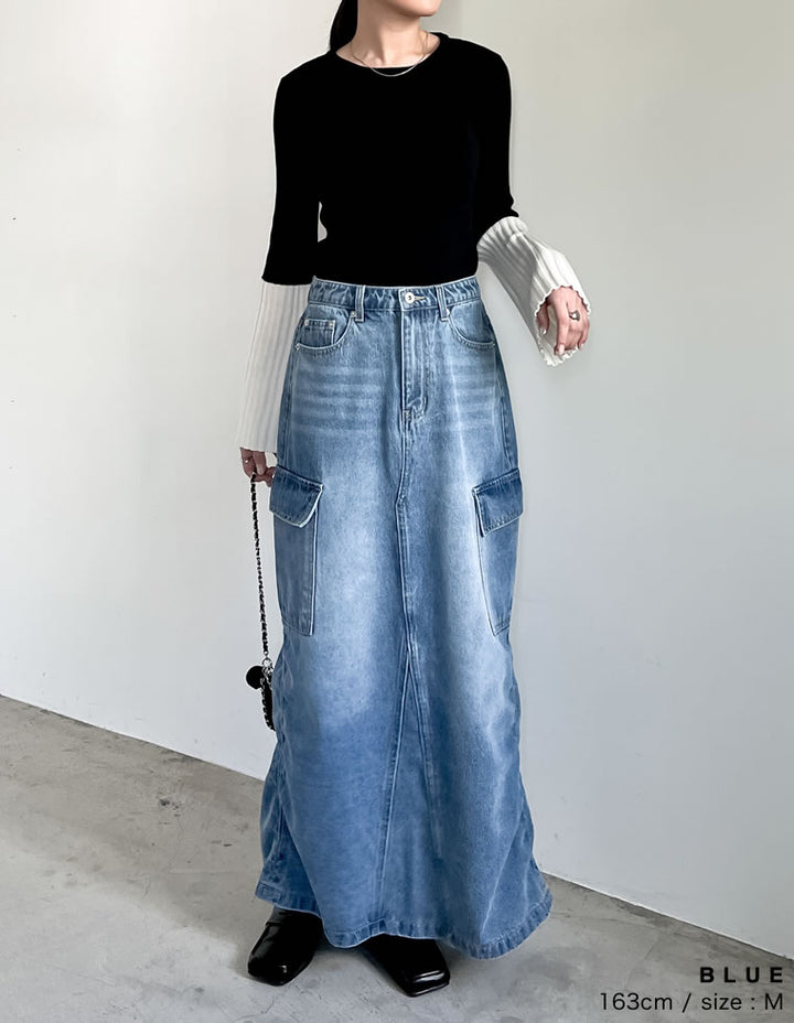 [2024SS COLLECTION][低身長サイズ有]コットンデニムカーゴスカート スカート レディースファッション通販 リエディ