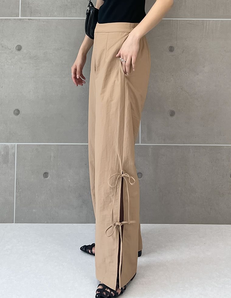 パンツ andmary Highwaist ribbon pants beige S ANDMARY】Highwaist ribbon pants