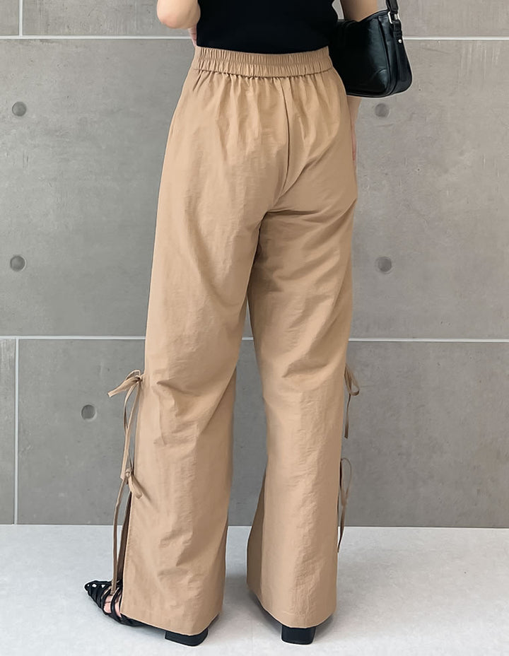 【TIME SALE 30%OFF ¥4,998⇒¥3,498】[低身長/高身長サイズ有]ナイロンサイドリボンパンツ パンツ 人気レディースファッション通販 リエディ