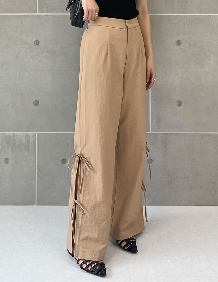 【TIME SALE 30%OFF ¥4,998⇒¥3,498】[低身長/高身長サイズ有]ナイロンサイドリボンパンツ パンツ 人気レディースファッション通販 リエディ