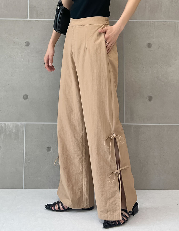 【TIME SALE 30%OFF ¥4,998⇒¥3,498】[低身長/高身長サイズ有]ナイロンサイドリボンパンツ パンツ 人気レディースファッション通販 リエディ