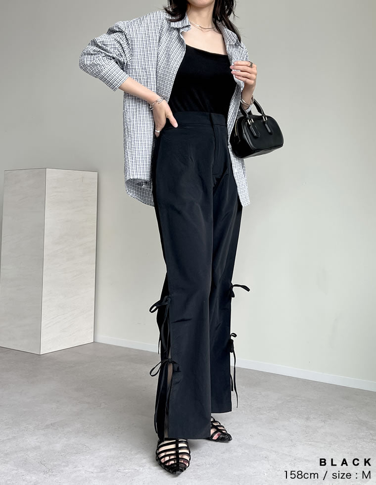 未使用/Herin.CYE スリットリボンパンツ シマーメタリックサイドリボンパンツ - パンツ通販 | 人気レディース