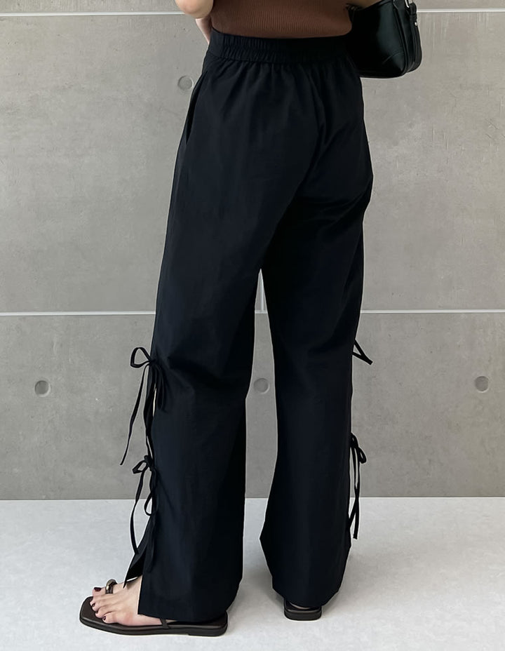 【TIME SALE 30%OFF ¥4,998⇒¥3,498】[低身長/高身長サイズ有]ナイロンサイドリボンパンツ パンツ 人気レディースファッション通販 リエディ