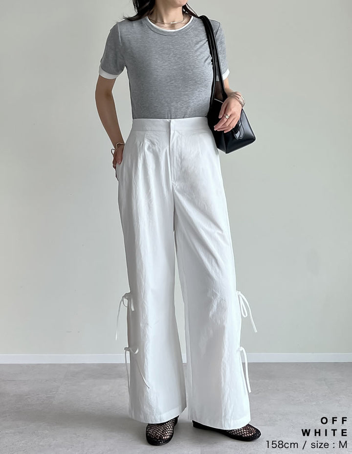 【TIME SALE 30%OFF ¥4,998⇒¥3,498】[低身長/高身長サイズ有]ナイロンサイドリボンパンツ パンツ 人気レディースファッション通販 リエディ