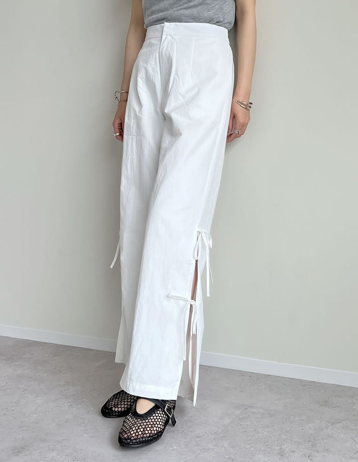 【TIME SALE 30%OFF ¥4,998⇒¥3,498】[低身長/高身長サイズ有]ナイロンサイドリボンパンツ パンツ 人気レディースファッション通販 リエディ