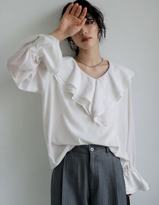 【TIME SALE 15%OFF】[オケージョン セレモニー]ビッグフリルカラーキャンディースリーブブラウス[mb] トップス 人気レディースファッション通販 リエディ