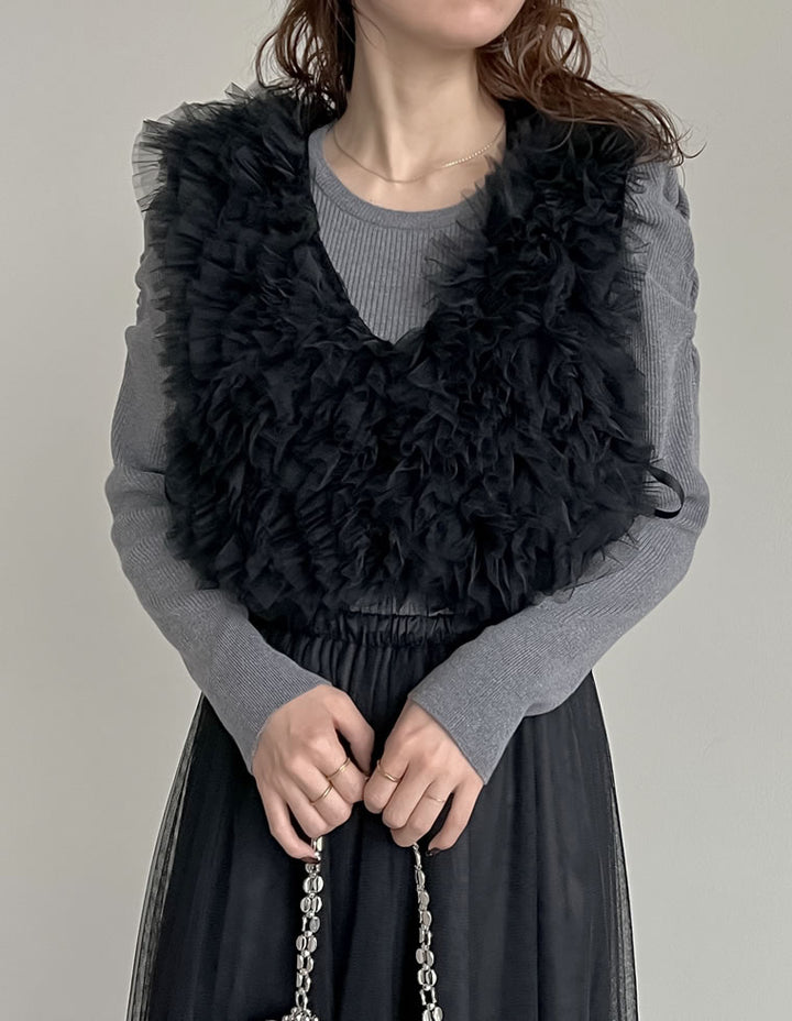 【TIME SALE 20%OFF ¥4,998⇒¥3,998】[オケージョン セレモニー][累計販売枚数3,000枚突破！]Vネックチュールフリルビスチェ トップス 人気レディースファッション通販 リエディ