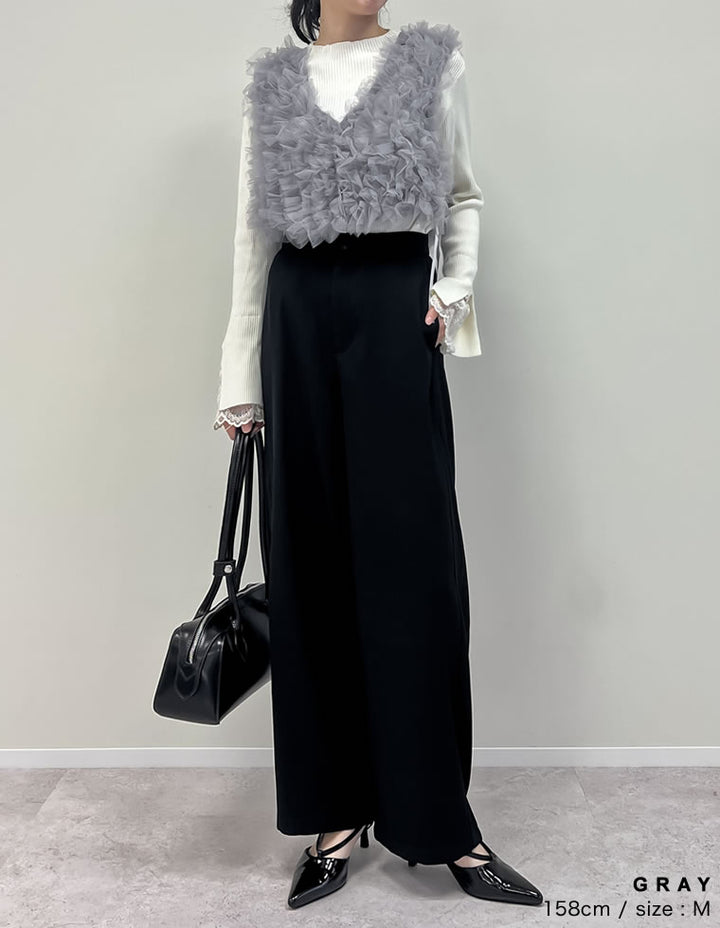 【TIME SALE 20%OFF ¥4,998⇒¥3,998】[オケージョン セレモニー][累計販売枚数3,000枚突破！]Vネックチュールフリルビスチェ トップス 人気レディースファッション通販 リエディ