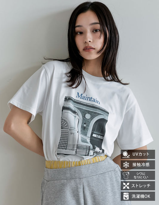 【TIME SALE 25%OFF ¥2,499⇒¥1,874】[接触冷感][UVカット]モノトーンプリントTシャツ[mb] トップス 人気レディースファッション通販 リエディ