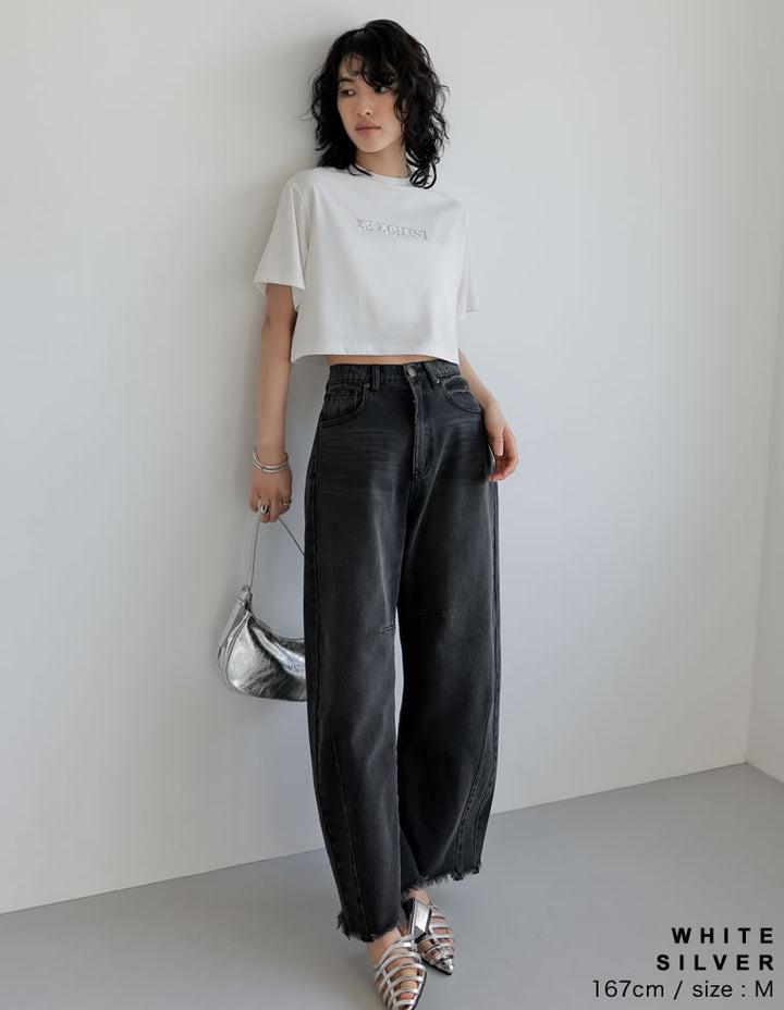 【TIME SALE 20%OFF ¥2,499⇒¥1,999】[着た瞬間ひんやり][接触冷感][UVカット]クロップド丈スパンコールロゴTシャツ[mb] トップス 人気レディースファッション通販 リエディ