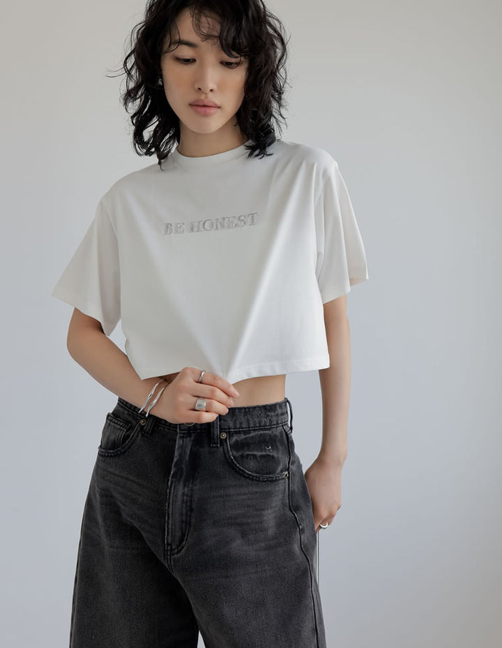【TIME SALE 20%OFF ¥2,499⇒¥1,999】[着た瞬間ひんやり][接触冷感][UVカット]クロップド丈スパンコールロゴTシャツ[mb] トップス 人気レディースファッション通販 リエディ