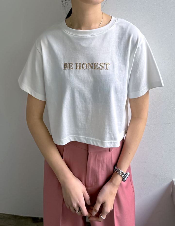 【TIME SALE 20%OFF ¥2,499⇒¥1,999】[着た瞬間ひんやり][接触冷感][UVカット]クロップド丈スパンコールロゴTシャツ[mb] トップス 人気レディースファッション通販 リエディ