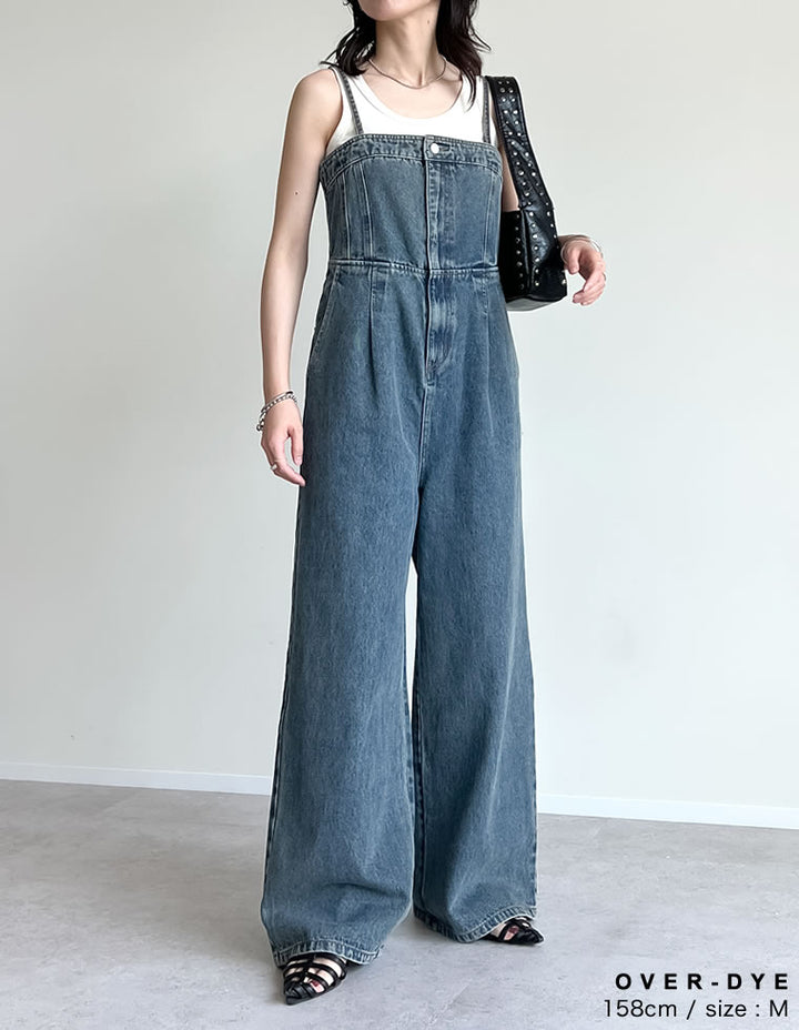 【TIME SALE 10%OFF ¥6,999⇒¥6,299】[低身長/高身長サイズ有][着痩せ＆脚長効果]コットンデニムベアオールインワン オールインワン 人気レディースファッション通販 リエディ