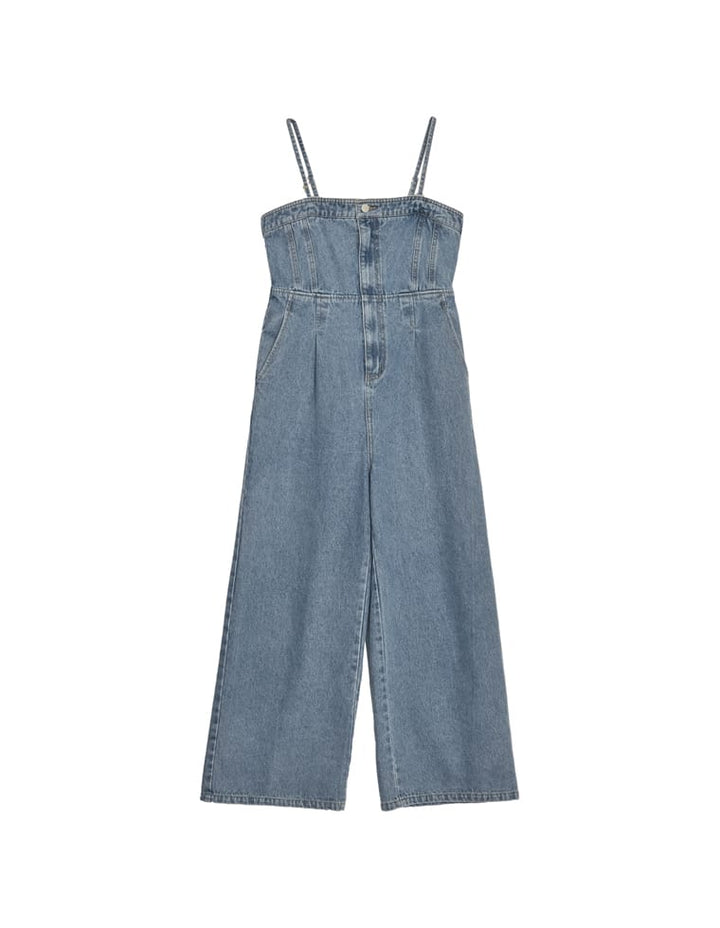 【TIME SALE 10%OFF ¥6,999⇒¥6,299】[低身長/高身長サイズ有][着痩せ＆脚長効果]コットンデニムベアオールインワン オールインワン 人気レディースファッション通販 リエディ