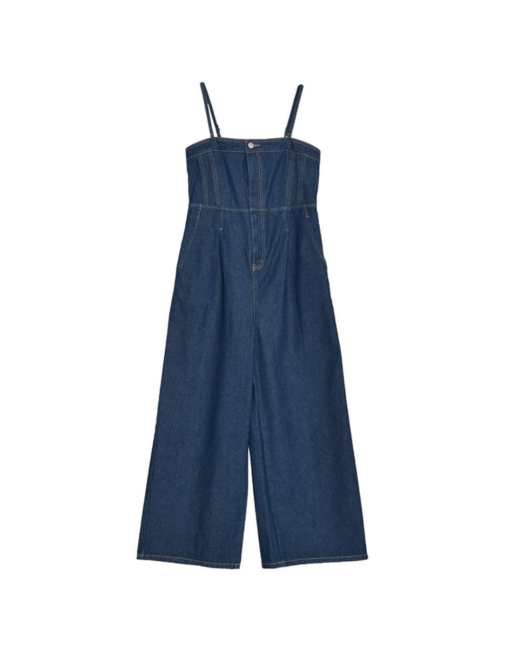 【TIME SALE 10%OFF ¥6,999⇒¥6,299】[低身長/高身長サイズ有][着痩せ＆脚長効果]コットンデニムベアオールインワン オールインワン 人気レディースファッション通販 リエディ