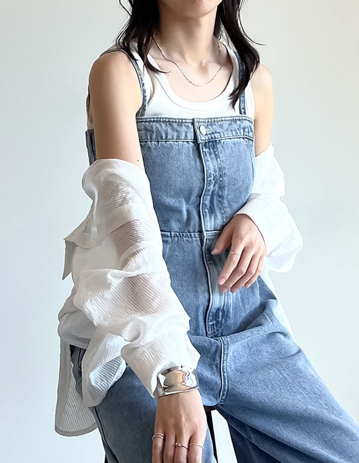 【TIME SALE 10%OFF ¥6,999⇒¥6,299】[低身長/高身長サイズ有][着痩せ＆脚長効果]コットンデニムベアオールインワン オールインワン 人気レディースファッション通販 リエディ