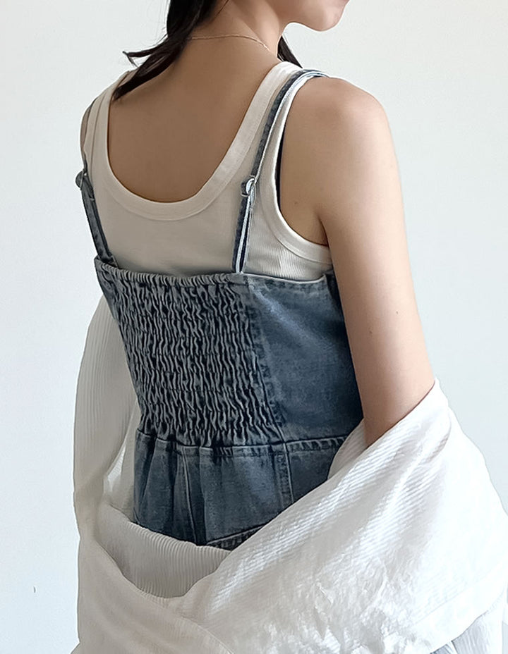 【TIME SALE 10%OFF ¥6,999⇒¥6,299】[低身長/高身長サイズ有][着痩せ＆脚長効果]コットンデニムベアオールインワン オールインワン 人気レディースファッション通販 リエディ