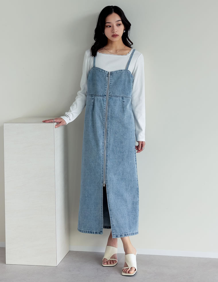 リサイクルデニムフロントZIPサイドカットジャンパースカート