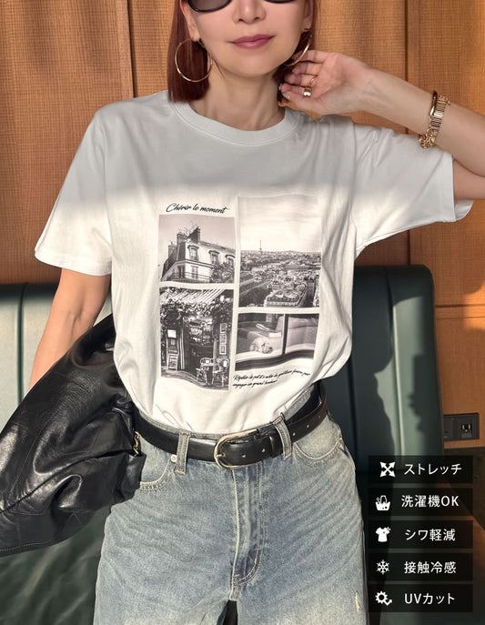 [リニューアル][UVカット][接触冷感][紫外線対策]PARISシティスケープTシャツ[mb] トップス 人気レディースファッション通販 リエディ