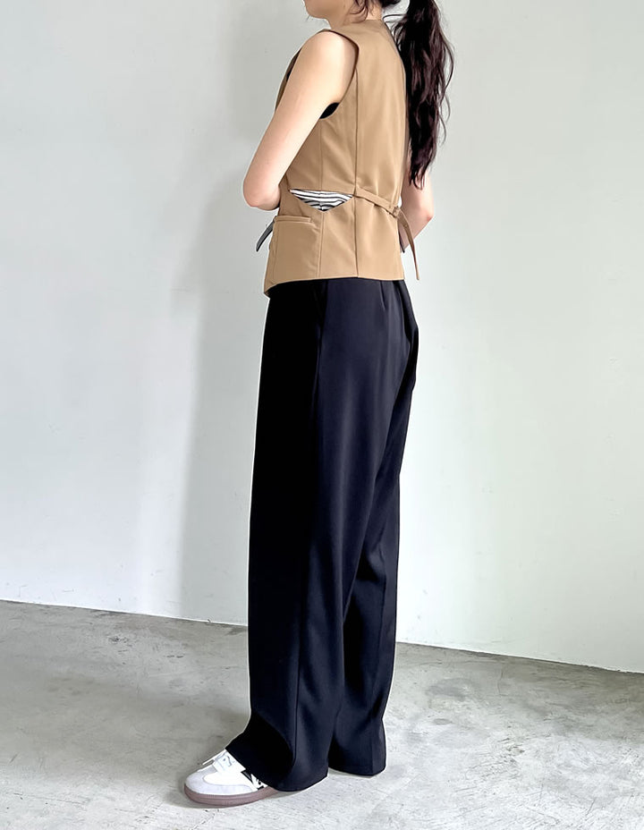 【TIME SALE 40%OFF ¥4,298⇒¥2,578】ライトツイルサイドカッティングVネックベスト トップス 人気レディースファッション通販 リエディ
