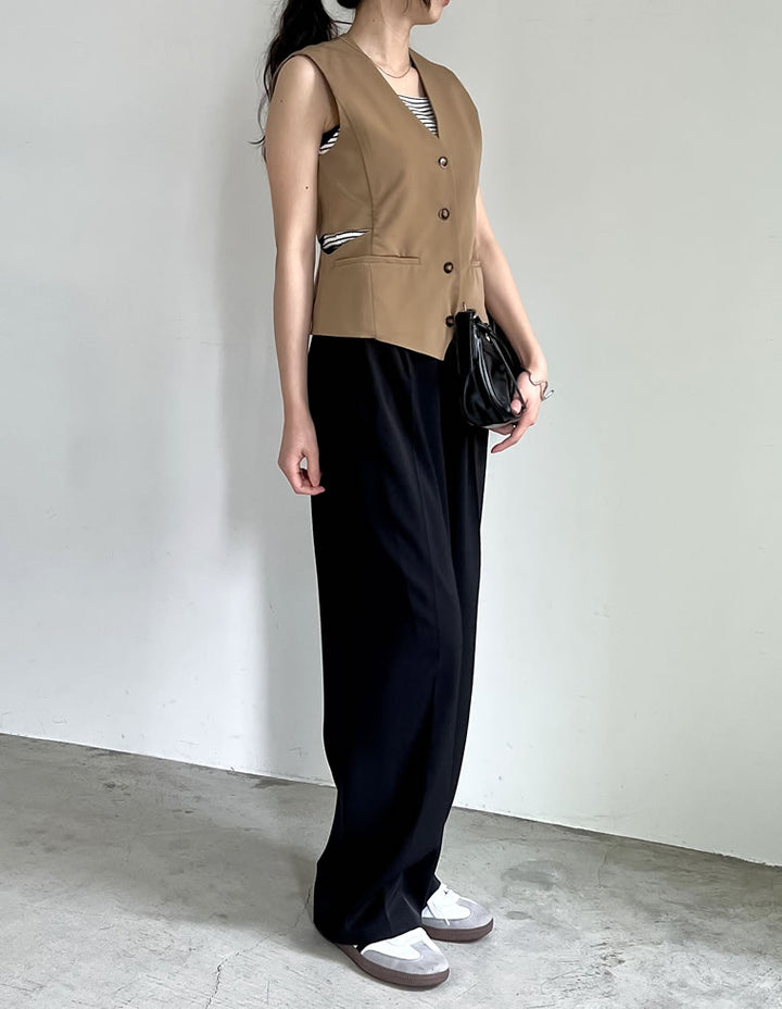 【TIME SALE 40%OFF ¥4,298⇒¥2,578】ライトツイルサイドカッティングVネックベスト トップス 人気レディースファッション通販 リエディ