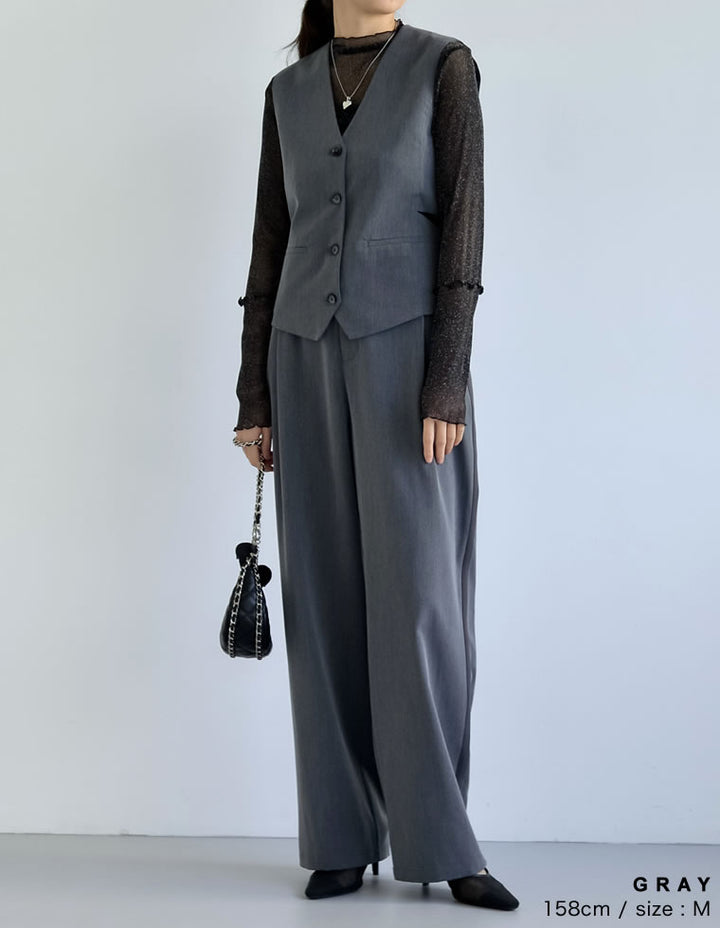 【TIME SALE 40%OFF ¥4,298⇒¥2,578】ライトツイルサイドカッティングVネックベスト トップス 人気レディースファッション通販 リエディ