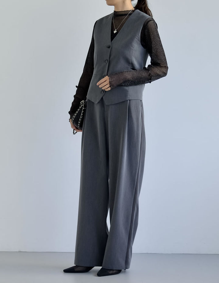 【TIME SALE 40%OFF ¥4,298⇒¥2,578】ライトツイルサイドカッティングVネックベスト トップス 人気レディースファッション通販 リエディ