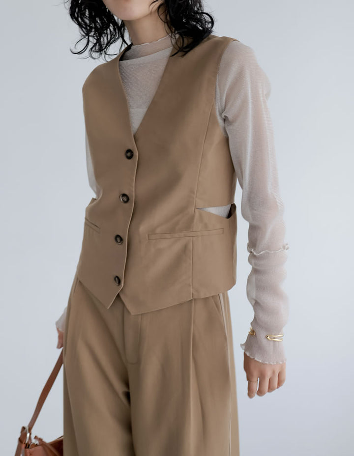【TIME SALE 40%OFF ¥4,298⇒¥2,578】ライトツイルサイドカッティングVネックベスト トップス 人気レディースファッション通販 リエディ