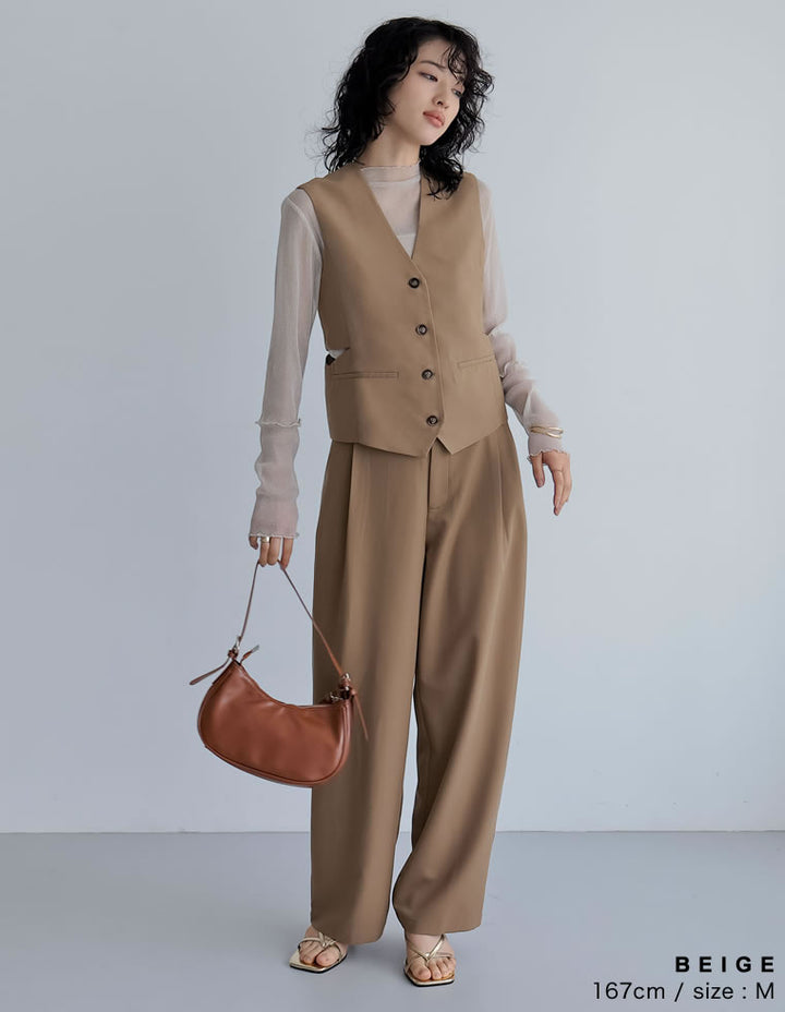 【TIME SALE 40%OFF ¥4,298⇒¥2,578】ライトツイルサイドカッティングVネックベスト トップス 人気レディースファッション通販 リエディ