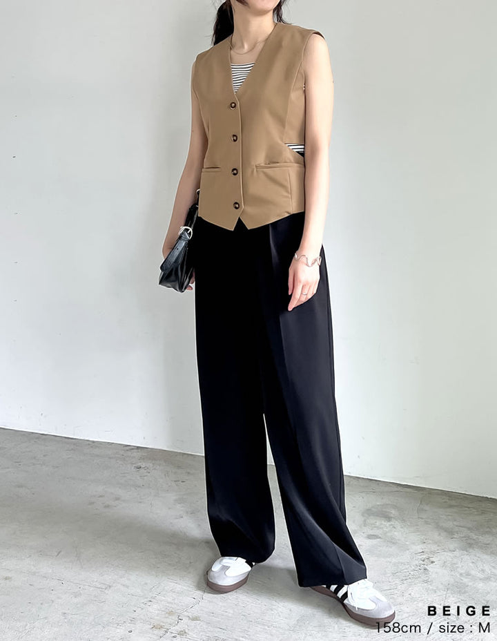【TIME SALE 40%OFF ¥4,298⇒¥2,578】ライトツイルサイドカッティングVネックベスト トップス 人気レディースファッション通販 リエディ