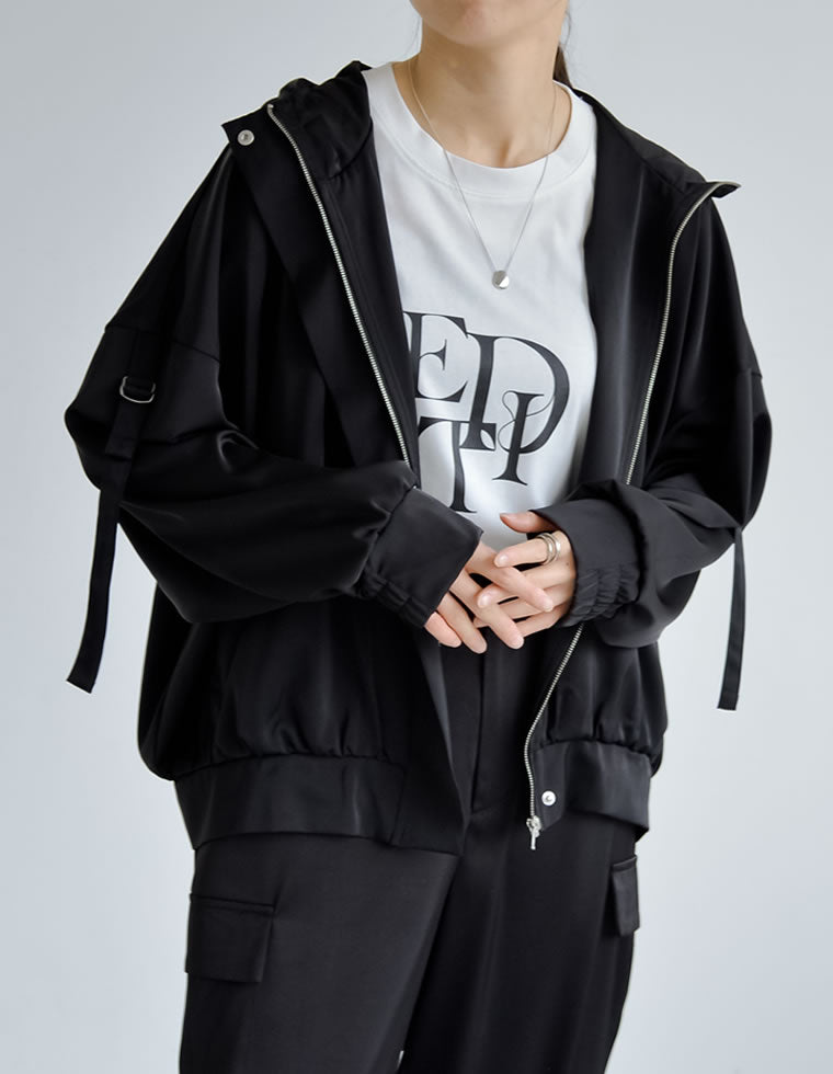 サテンフーディージップブルゾン - ジャケット/アウター通販