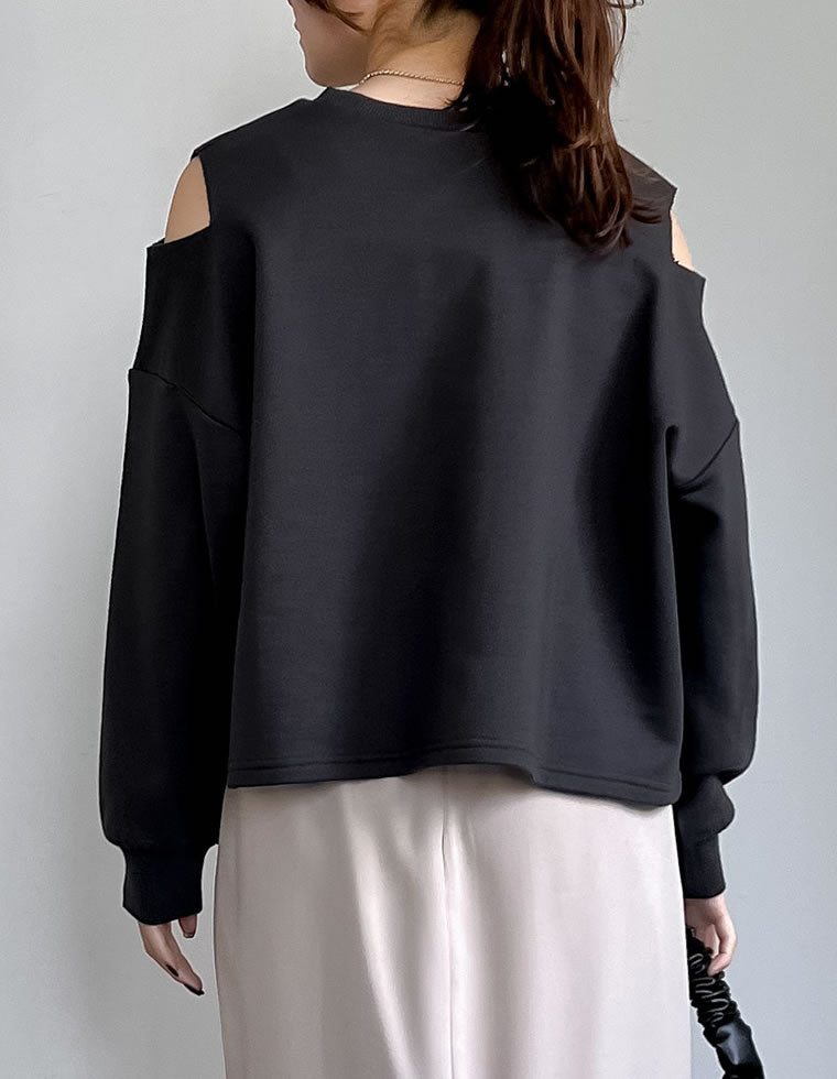 裏毛刺繍ロゴ肩スリットショート丈トップス - トップス通販 | 人気