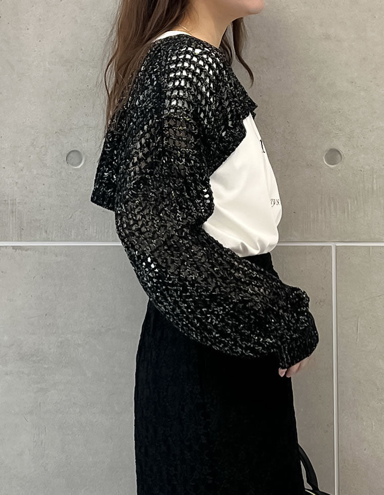 ショート丈ラメメッシュニットトップス - トップス通販 | 人気