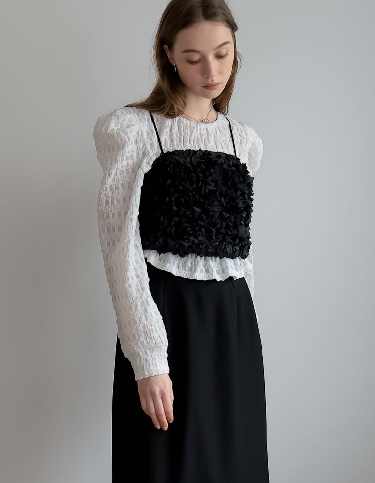 【POPPY】ビスチェ トップス キャミチュニック　花柄レース ふんわりチュール フラワーチュールベアキャミビスチェ - トップス通販 | 人気