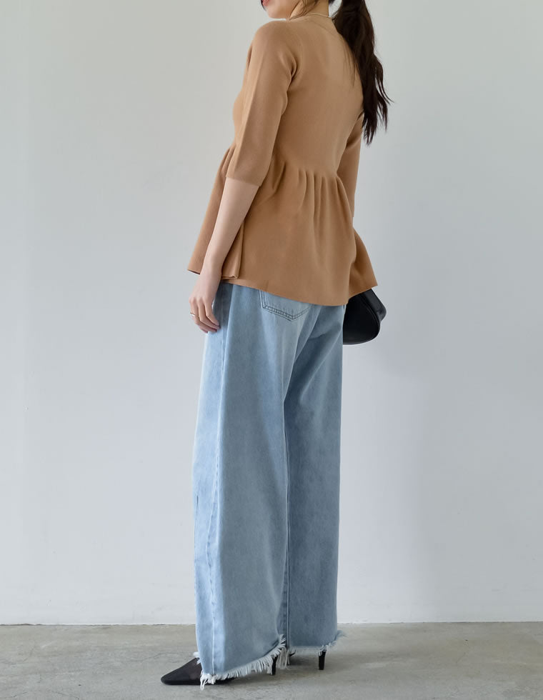 七分袖ミラノリブペプラムニットトップス - トップス通販 | 人気