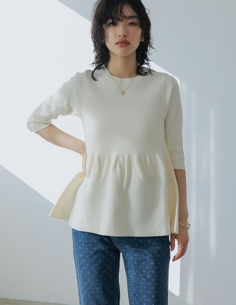 ねこ　超美品❗️sheller シェリエ　ペプラム　ニット　トップス　七分袖 ねこ 超美品❗️sheller シェリエ ペプラム ニット トップス 七分袖 七分袖
