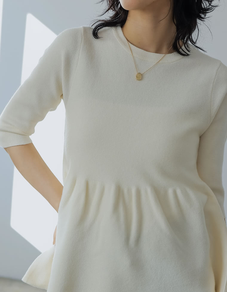 七分袖ミラノリブペプラムニットトップス - トップス通販 | 人気